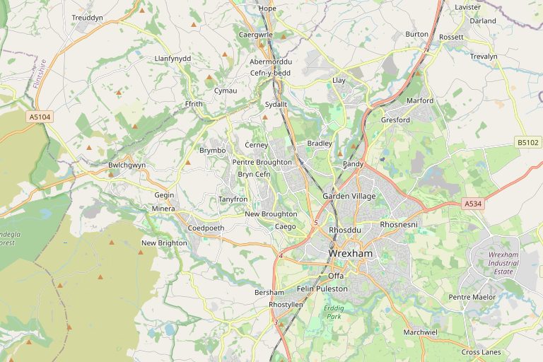 Map of Wrexham and the surrounding area